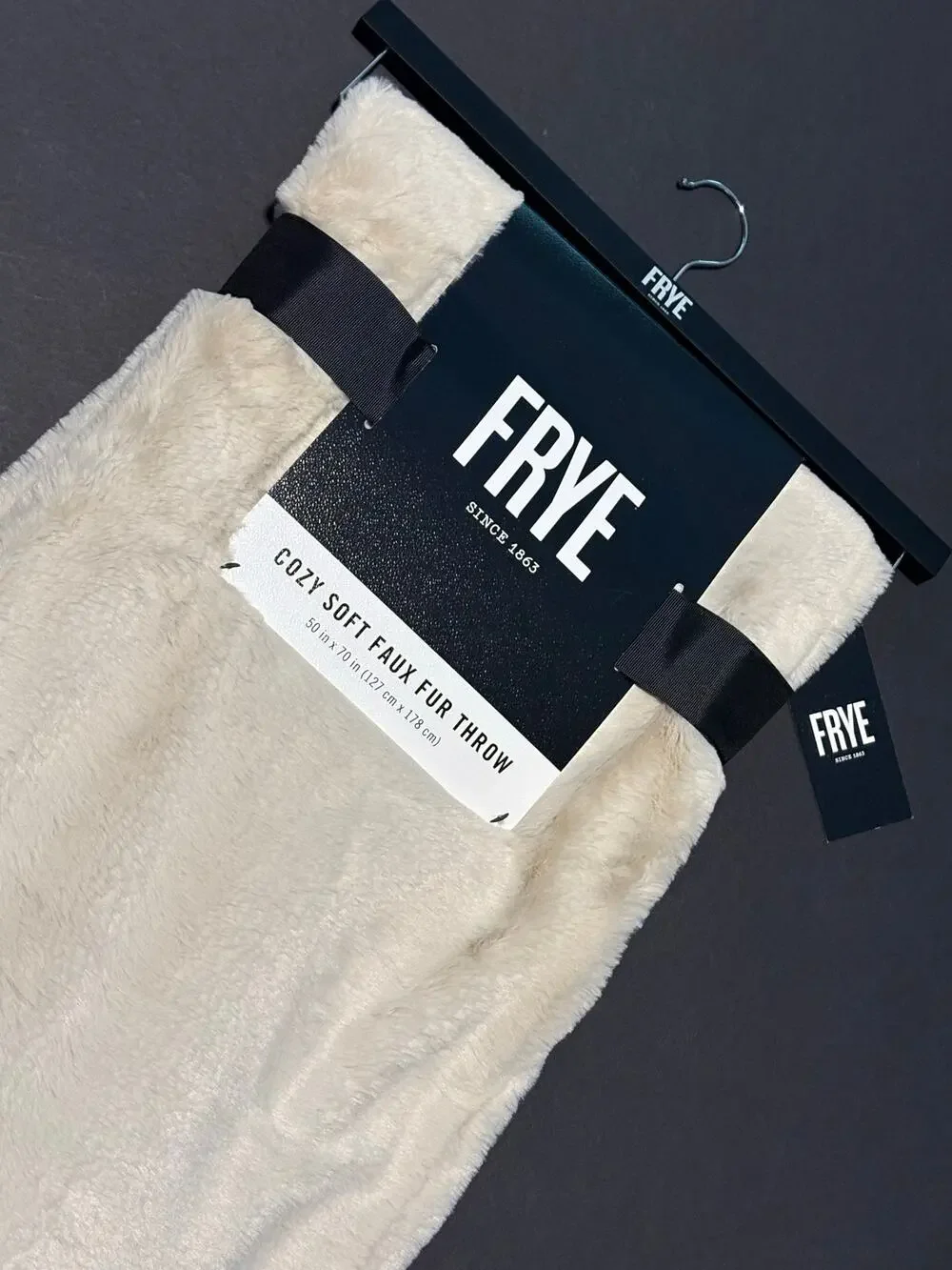 FRYE Faux Fur Throw Blanket Creamy Beige Ivory NWT 50 x 70